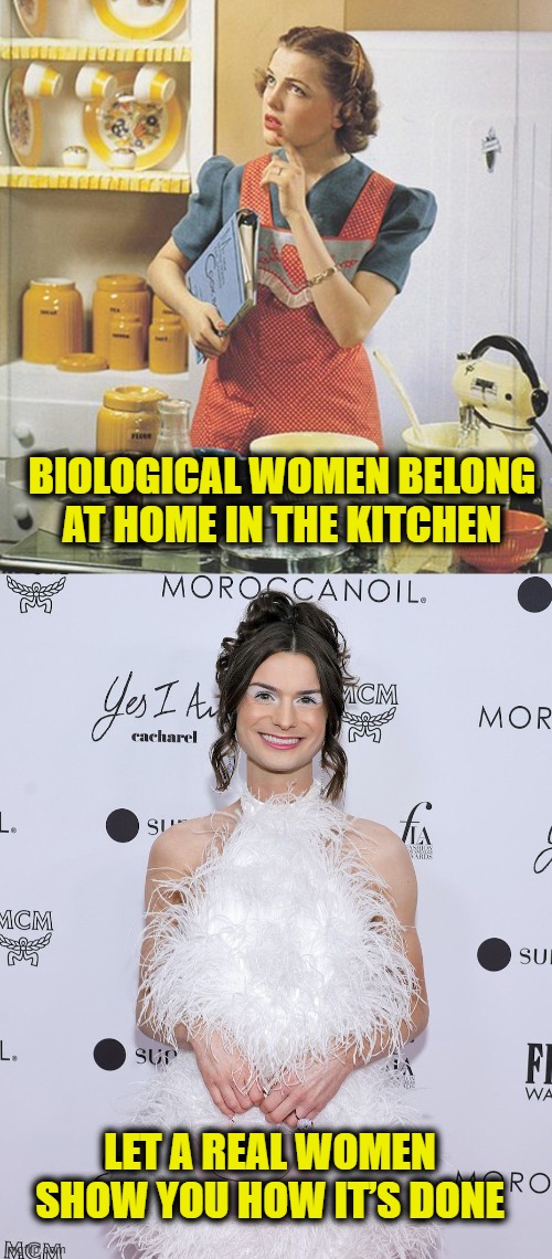 Why Are You Wearing Shoes? | BIOLOGICAL WOMEN BELONG AT HOME IN THE KITCHEN; LET A REAL WOMEN SHOW YOU HOW IT’S DONE | image tagged in women rights | made w/ Imgflip meme maker