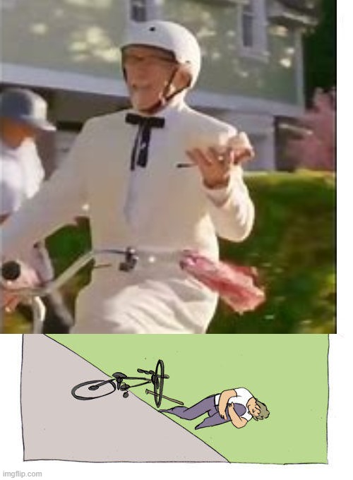 im just ridin' on my bike and- OUGHHHH | image tagged in bike fall,kfc | made w/ Imgflip meme maker