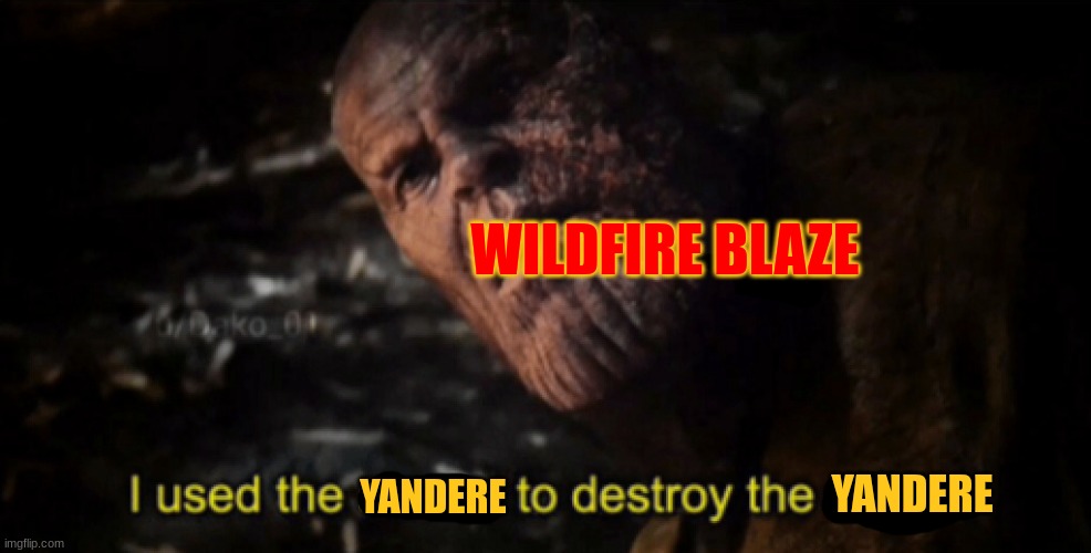 yes | WILDFIRE BLAZE; YANDERE; YANDERE | image tagged in i used the stones to destroy the stones | made w/ Imgflip meme maker