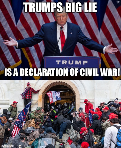 TRUMPS BIG LIE; IS A DECLARATION OF CIVIL WAR! | image tagged in donald trump,trump cult insurrection riot | made w/ Imgflip meme maker