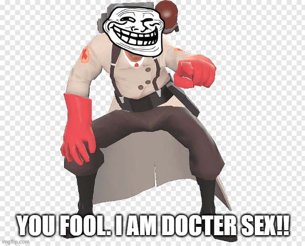 medic tf2 laughing | YOU FOOL. I AM DOCTER SEX!! | image tagged in medic tf2 laughing | made w/ Imgflip meme maker