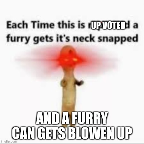 Anti-furry | UP VOTED; AND A FURRY CAN GETS BLOWEN UP | image tagged in anti-furry | made w/ Imgflip meme maker