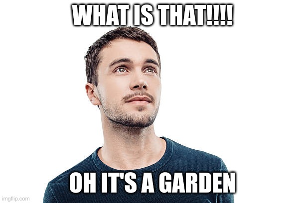 no | WHAT IS THAT!!!! OH IT'S A GARDEN | image tagged in oh no | made w/ Imgflip meme maker