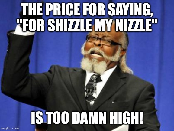 For shizz | THE PRICE FOR SAYING, "FOR SHIZZLE MY NIZZLE"; IS TOO DAMN HIGH! | image tagged in memes,too damn high | made w/ Imgflip meme maker