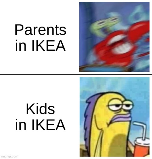 so boring | Parents in IKEA; Kids in IKEA | image tagged in excited vs bored,ikea,bad parenting,boring,parenting | made w/ Imgflip meme maker