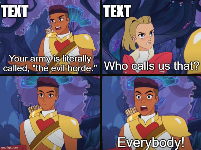 The Evil Horde | TEXT; TEXT | image tagged in the evil horde,she-ra,netflix | made w/ Imgflip meme maker