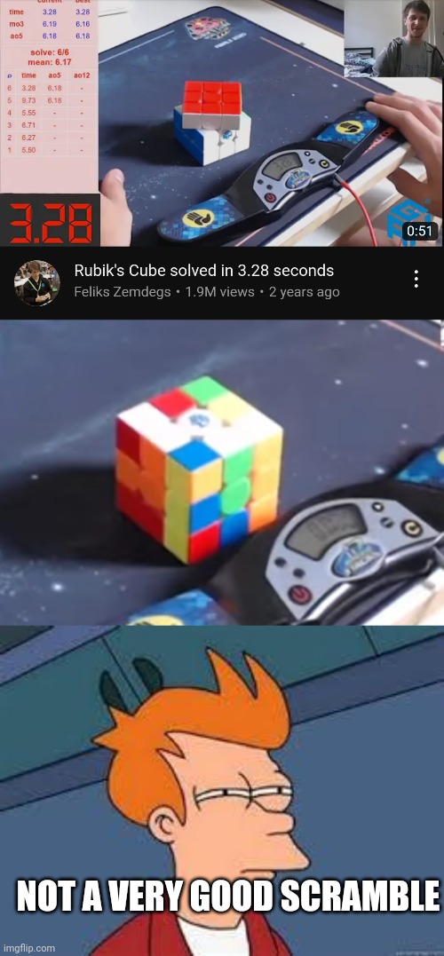 Meme #561 | NOT A VERY GOOD SCRAMBLE | image tagged in unsure fry,rubiks cube,memes,mix,wtf,unsure | made w/ Imgflip meme maker