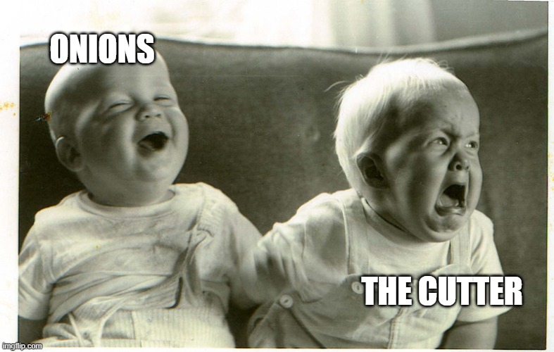  baby laughing baby crying | ONIONS THE CUTTER | image tagged in baby laughing baby crying | made w/ Imgflip meme maker