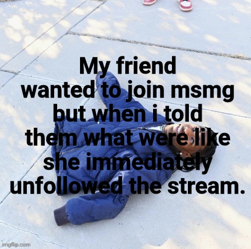 My friend wanted to join msmg but when i told them what were like she immediately unfollowed the stream. | made w/ Imgflip meme maker