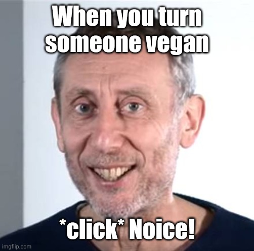 nice Michael Rosen | When you turn someone vegan; *click* Noice! | image tagged in nice michael rosen,vegan,michael rosen | made w/ Imgflip meme maker