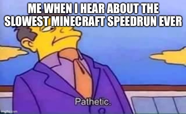 skinner pathetic | ME WHEN I HEAR ABOUT THE SLOWEST MINECRAFT SPEEDRUN EVER | image tagged in skinner pathetic | made w/ Imgflip meme maker