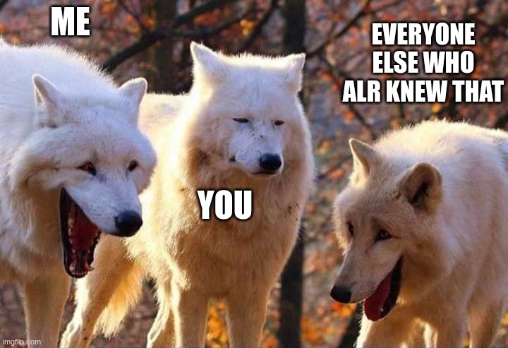 Laughing wolf | ME YOU EVERYONE ELSE WHO ALR KNEW THAT | image tagged in laughing wolf | made w/ Imgflip meme maker