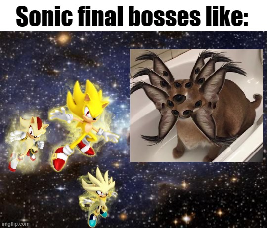 Let's go fight celestial being of the week with the power of FRIENDSHIP! | Sonic final bosses like: | image tagged in blank white template,outer space | made w/ Imgflip meme maker