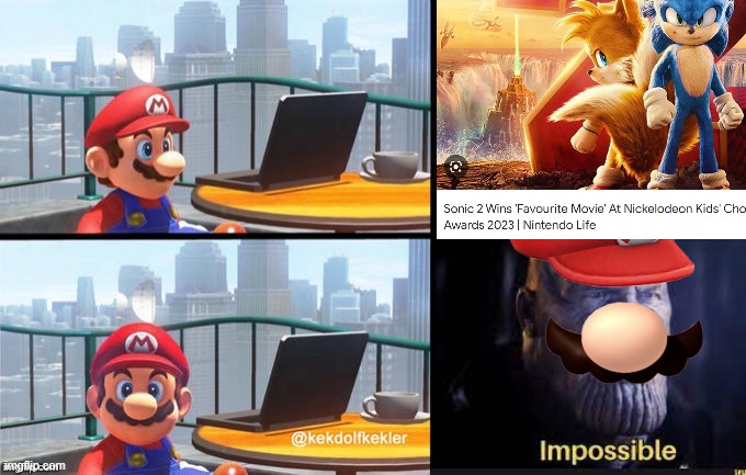 mario when the sonic the hedgehog 2 movie wins the kids choice awards: | image tagged in mario jumps off of a building | made w/ Imgflip meme maker