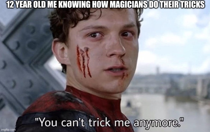 You can't trick me anymore | 12 YEAR OLD ME KNOWING HOW MAGICIANS DO THEIR TRICKS | image tagged in you can't trick me anymore | made w/ Imgflip meme maker
