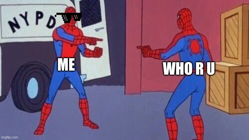 The me | ME; WHO R U | image tagged in spiderman pointing at spiderman | made w/ Imgflip meme maker