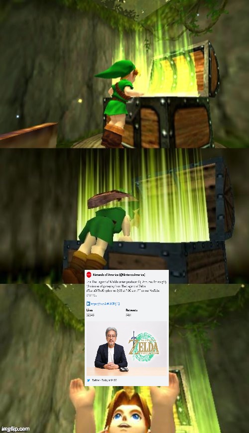 https://twitter.com/NintendoAmerica/status/1640353190414565378 | image tagged in link gets item,hype,zelda,tears of the kingdom | made w/ Imgflip meme maker