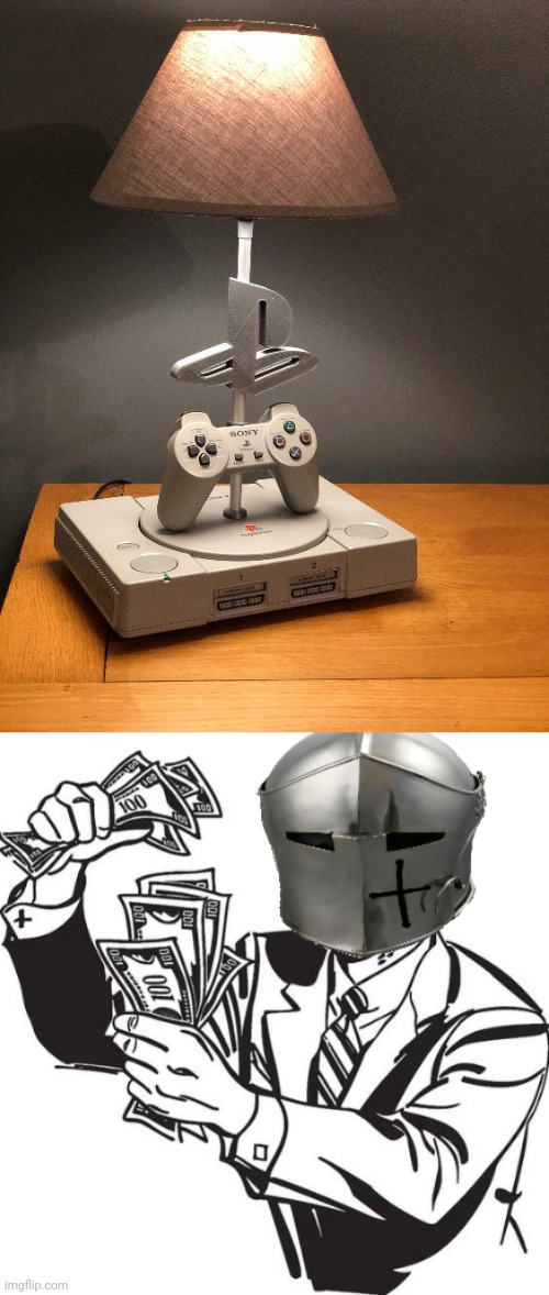 The PlayStation lamp | image tagged in shut up and take my money crusader,gaming,playstation,lamp,memes,sony | made w/ Imgflip meme maker