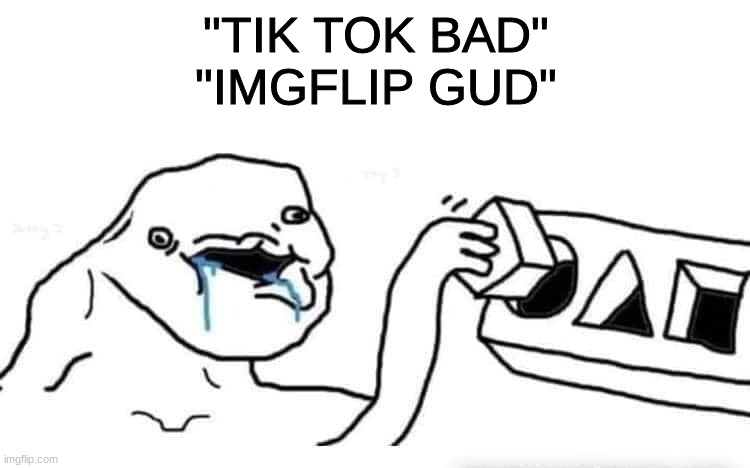 title |  "TIK TOK BAD" "IMGFLIP GUD" | image tagged in stupid dumb drooling puzzle,memes,stupid,true,yes | made w/ Imgflip meme maker