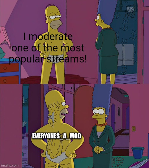 Meme #567 | I moderate one of the most popular streams! EVERYONES_A_MOD | image tagged in homer simpson's back fat,everyone,imgflip mods,me,imgflip,memes | made w/ Imgflip meme maker