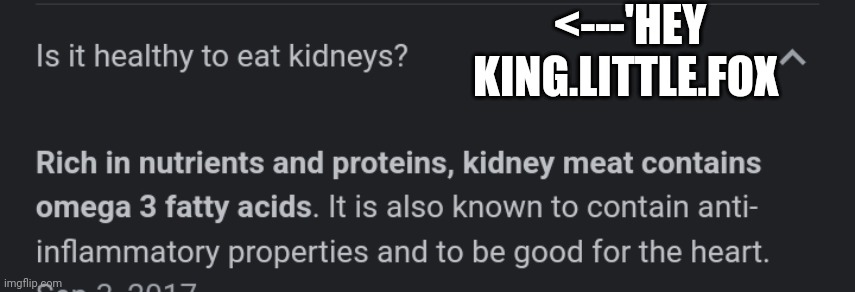 (DIXON: *nom*) | <---'HEY KING.LITTLE.FOX | made w/ Imgflip meme maker