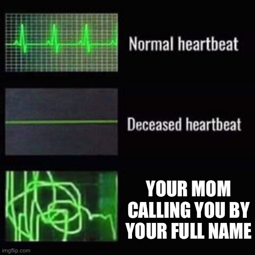 heartbeat rate | YOUR MOM CALLING YOU BY YOUR FULL NAME | image tagged in heartbeat rate | made w/ Imgflip meme maker