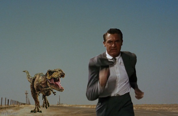 North by Northwest | image tagged in alfred hitchcock,trex | made w/ Imgflip meme maker