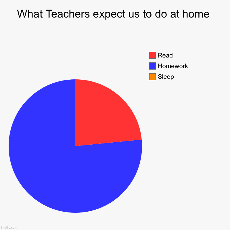 What Teachers expect us to do at home | Sleep, Homework, Read | image tagged in charts,pie charts | made w/ Imgflip chart maker