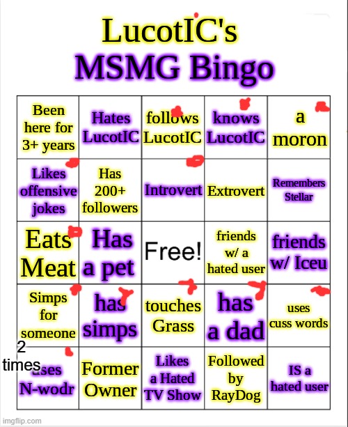 LucotIC's MS_Memer_Group Bingo | 2 times | image tagged in lucotic's ms_memer_group bingo | made w/ Imgflip meme maker