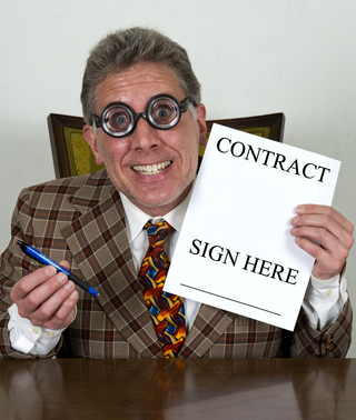 pushy salesman with contract Blank Meme Template