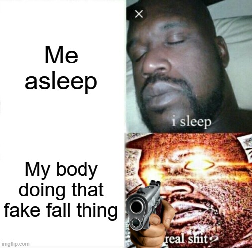 Sleeping Shaq | Me asleep; My body doing that fake fall thing | image tagged in memes,sleeping shaq | made w/ Imgflip meme maker