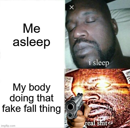 Sleeping Shaq Meme | Me asleep; My body doing that fake fall thing | image tagged in memes,sleeping shaq | made w/ Imgflip meme maker