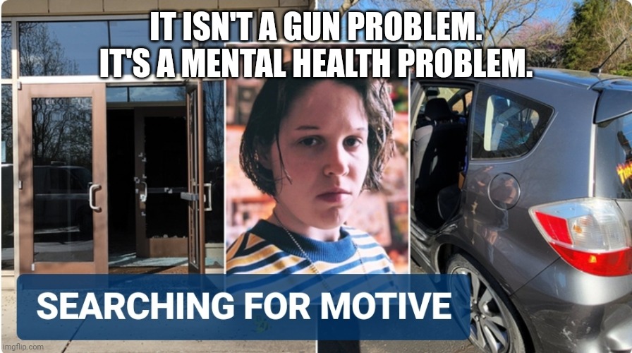 How many red flags did the people who knew this person ignore? | IT ISN'T A GUN PROBLEM.
IT'S A MENTAL HEALTH PROBLEM. | image tagged in insanity,mental illness | made w/ Imgflip meme maker
