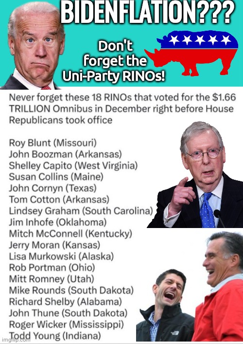 Bidenflation and Uni-Party RINOs | BIDENFLATION??? Don't forget the Uni-Party RINOs! | image tagged in memes,mitch mcconnell | made w/ Imgflip meme maker