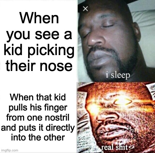 Double dipper.... | When you see a kid picking their nose; When that kid pulls his finger from one nostril and puts it directly
into the other | image tagged in memes,sleeping shaq | made w/ Imgflip meme maker