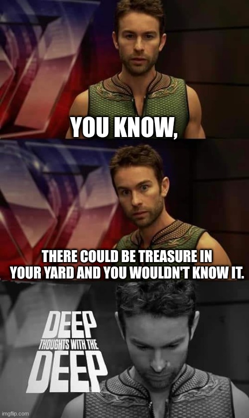 Deep Thoughts with the Deep | YOU KNOW, THERE COULD BE TREASURE IN YOUR YARD AND YOU WOULDN'T KNOW IT. | image tagged in deep thoughts with the deep | made w/ Imgflip meme maker