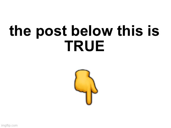 Blank White Template | the post below this is
TRUE; 👇 | image tagged in blank white template | made w/ Imgflip meme maker