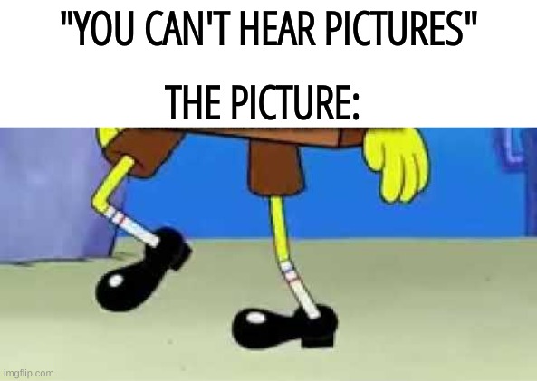"YOU CAN'T HEAR PICTURES"; THE PICTURE: | image tagged in spongebob | made w/ Imgflip meme maker