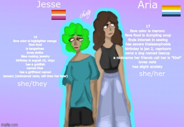 some info on them! | she/her; she/they | image tagged in drawing | made w/ Imgflip meme maker