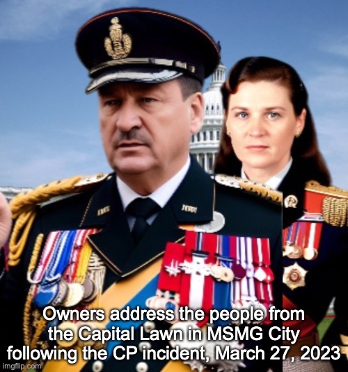 Owners address the people from the Capital Lawn in MSMG City following the CP incident, March 27, 2023 | made w/ Imgflip meme maker