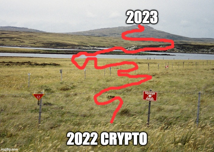 2022 to 2023 in crypto | 2023; 2022 CRYPTO | image tagged in minefield | made w/ Imgflip meme maker