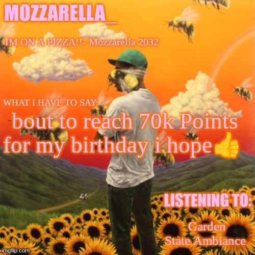60* | bout to reach 70k Points for my birthday i hope👍; Garden State Ambiance | image tagged in flower boy | made w/ Imgflip meme maker