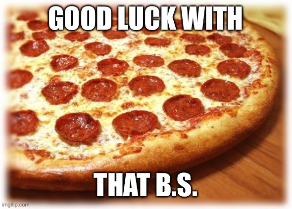 Coming out pizza  | GOOD LUCK WITH THAT B.S. | image tagged in coming out pizza | made w/ Imgflip meme maker