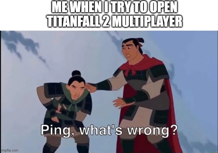 Titanfall 2 is very good | ME WHEN I TRY TO OPEN TITANFALL 2 MULTIPLAYER | image tagged in ping what's wrong | made w/ Imgflip meme maker