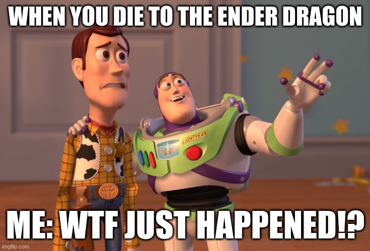 X, X Everywhere | WHEN YOU DIE TO THE ENDER DRAGON; ME: WTF JUST HAPPENED!? | image tagged in memes,x x everywhere | made w/ Imgflip meme maker