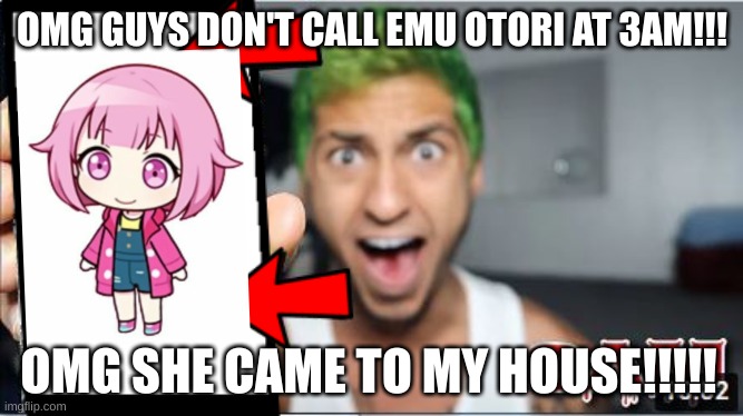 GONE WRONG | OMG GUYS DON'T CALL EMU OTORI AT 3AM!!! OMG SHE CAME TO MY HOUSE!!!!! | image tagged in 3am thumbnail | made w/ Imgflip meme maker