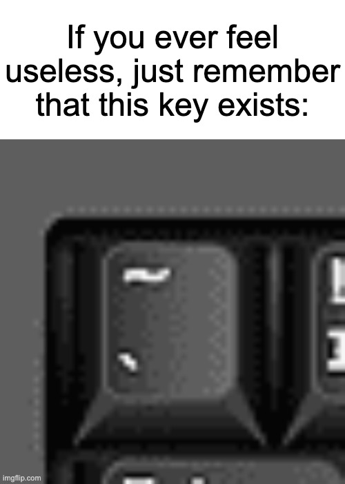 `~` | If you ever feel useless, just remember that this key exists: | image tagged in blank white template | made w/ Imgflip meme maker