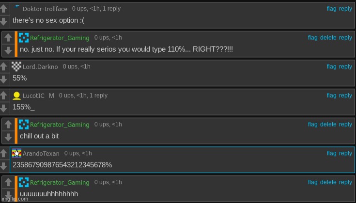 At least lucoltIC typed a /j. Otherwise, there's only one normal rating | made w/ Imgflip meme maker