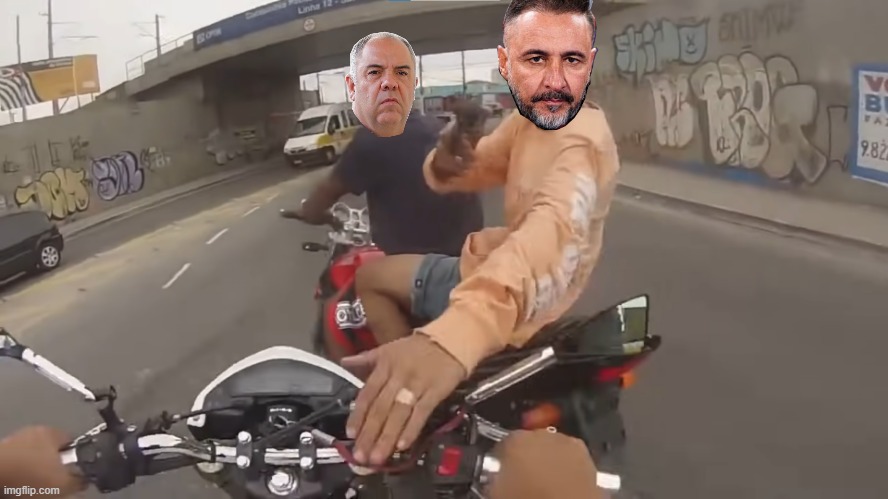 Vitor Pereira e Marcos Braz numa moto | image tagged in sports,soccer,flamengo,vitor pereira,marcos braz | made w/ Imgflip meme maker