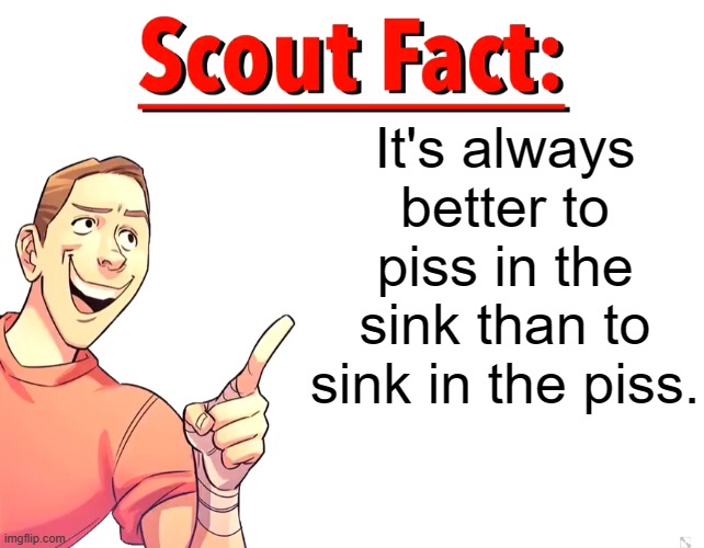 Scout Fact | It's always better to piss in the sink than to sink in the piss. | image tagged in scout fact | made w/ Imgflip meme maker